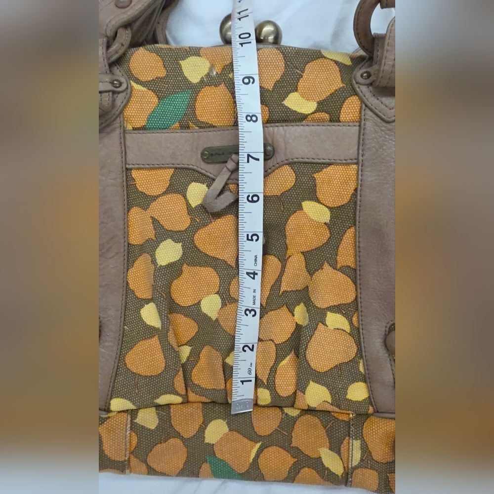 Hayden Harnett Canvas Leather Tote Bag Kiss Lock Multicolor Print Missing Strap - Picture 8 of 11